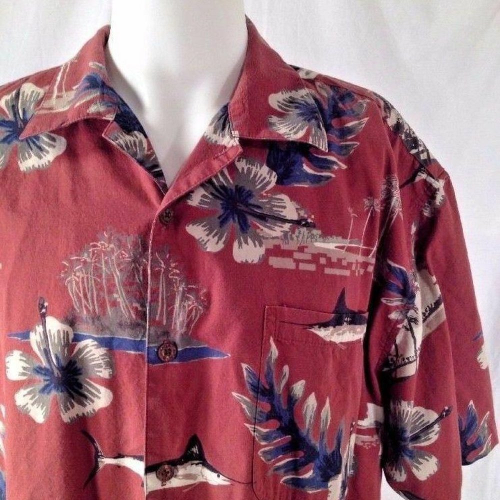 Hawaiian Shirt XL Aftco Bluewater Matched Pocket